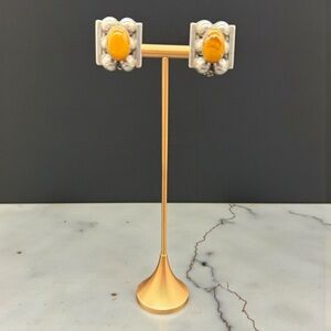 Taxco Mexico Sterling Silver Egg Yolk Butterscotch Amber Clip On Earrings As Is